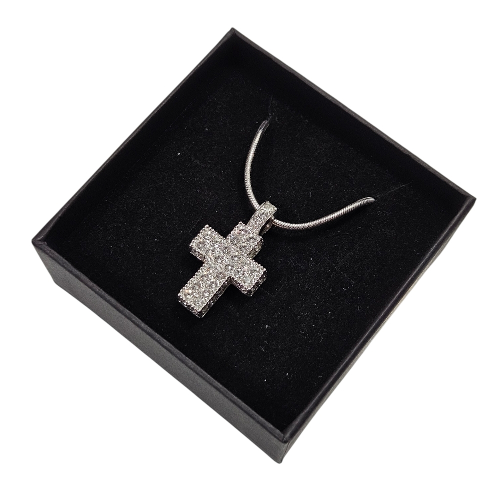 Swarovski Silver Tone Crystal Cross Pendant Necklace